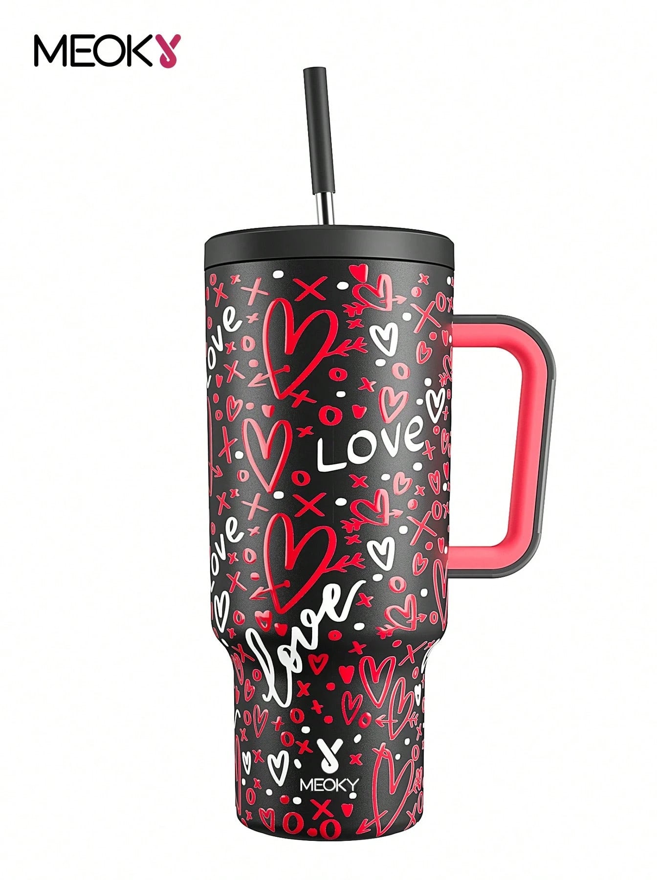 Meoky Black Valentine Tumbler With Straw Valentine Collection (Original) 40 oz