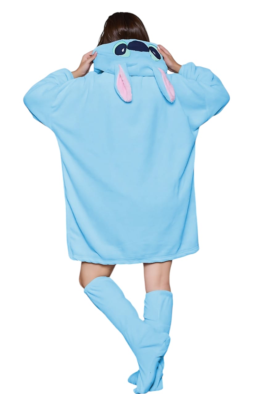 Stitch (Baby Blue) Hoodie Blanket with Matching Socks