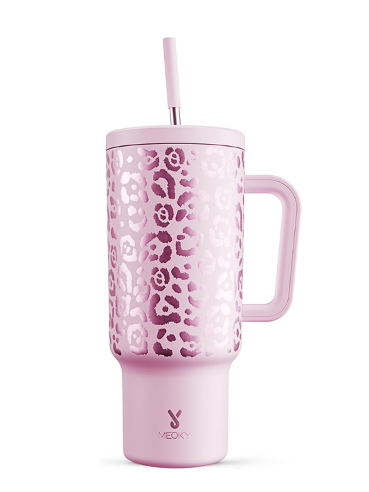 Meoky Pink Leopard Tumbler With Straw Gradient Collection (Original) 40 oz