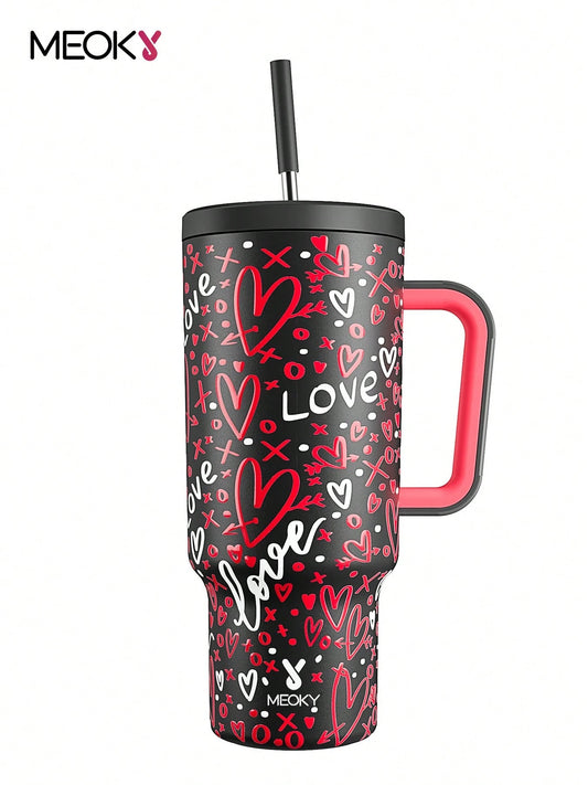 Meoky Black Valentine Tumbler With Straw Valentine Collection (Original) 40 oz