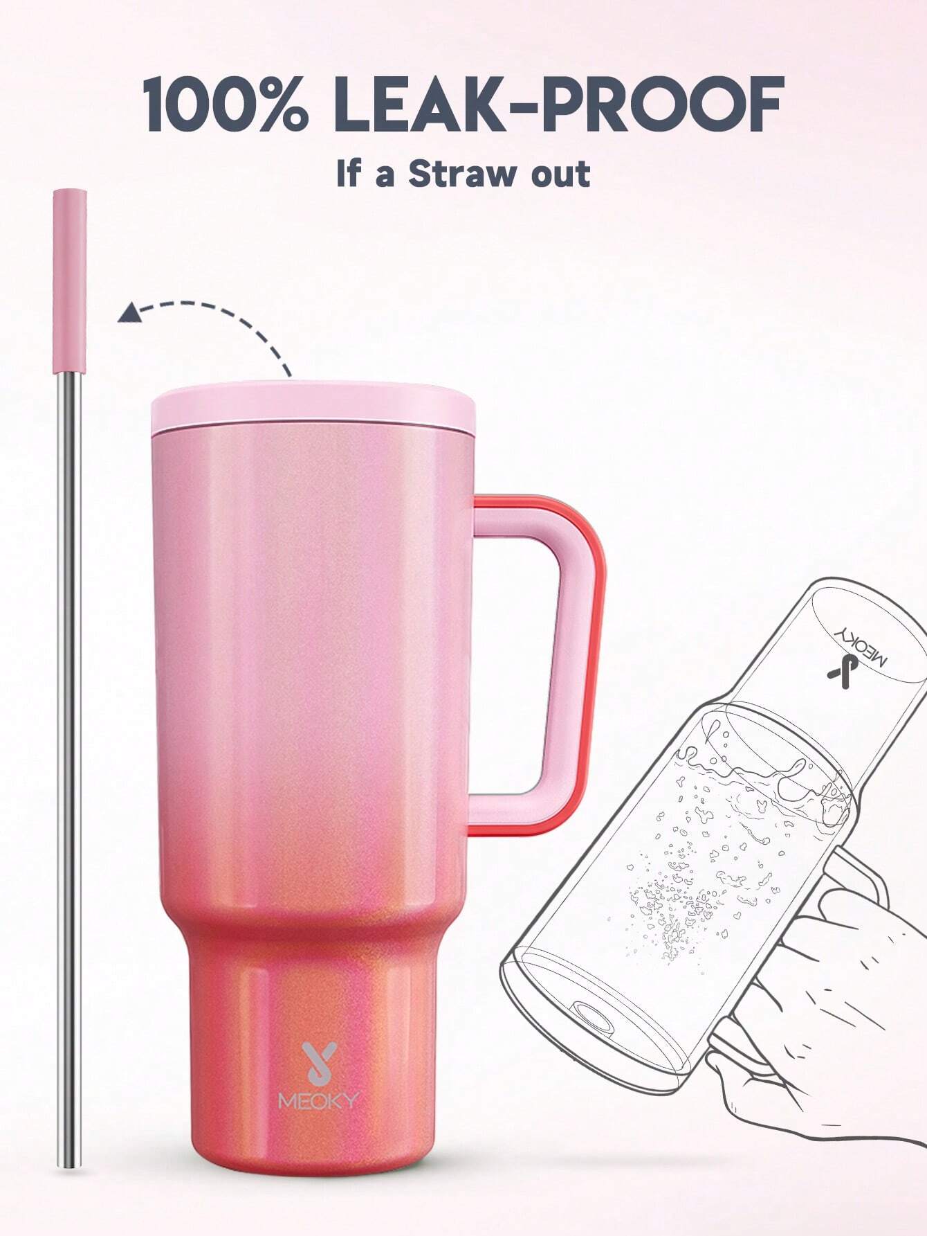 Meoky Tumbler With Straw Gradient Collection-red pink (Original) 30 oz