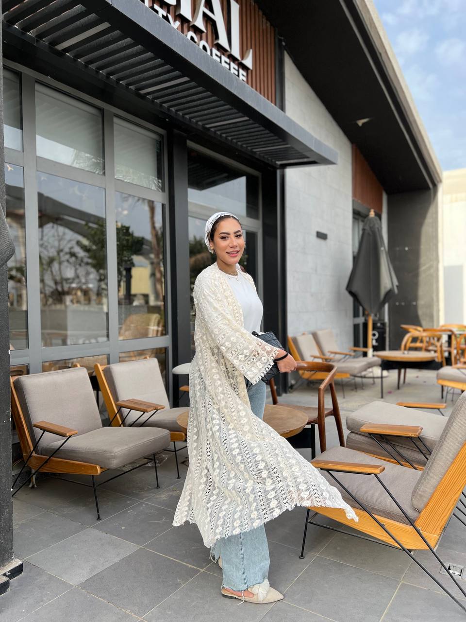 Off-white knitted cardigan