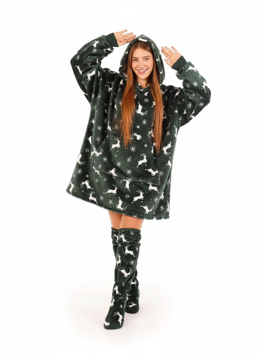 Christmas Hoodie Blanket with Matching Socks