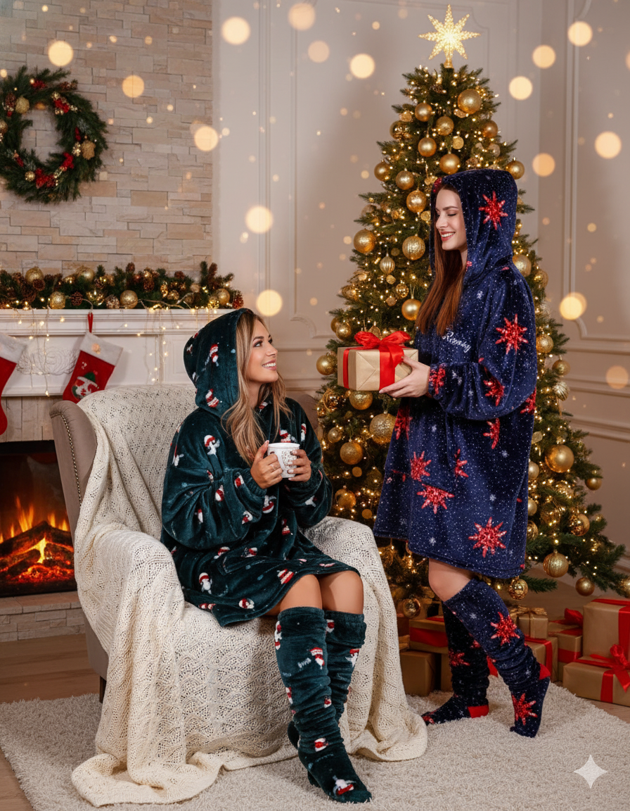 Christmas Hoodie Blanket with Matching Socks