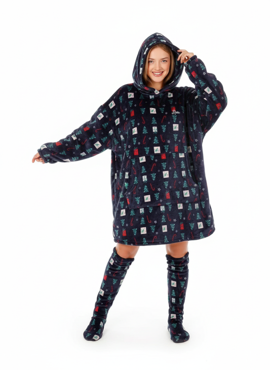 Christmas Hoodie Blanket with Matching Socks