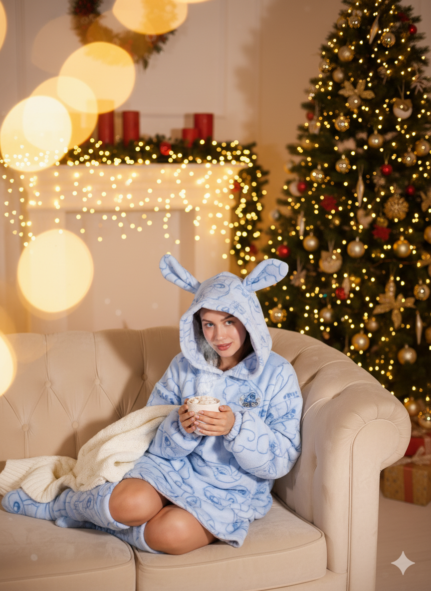 Baby blue stitch hoodie blanket