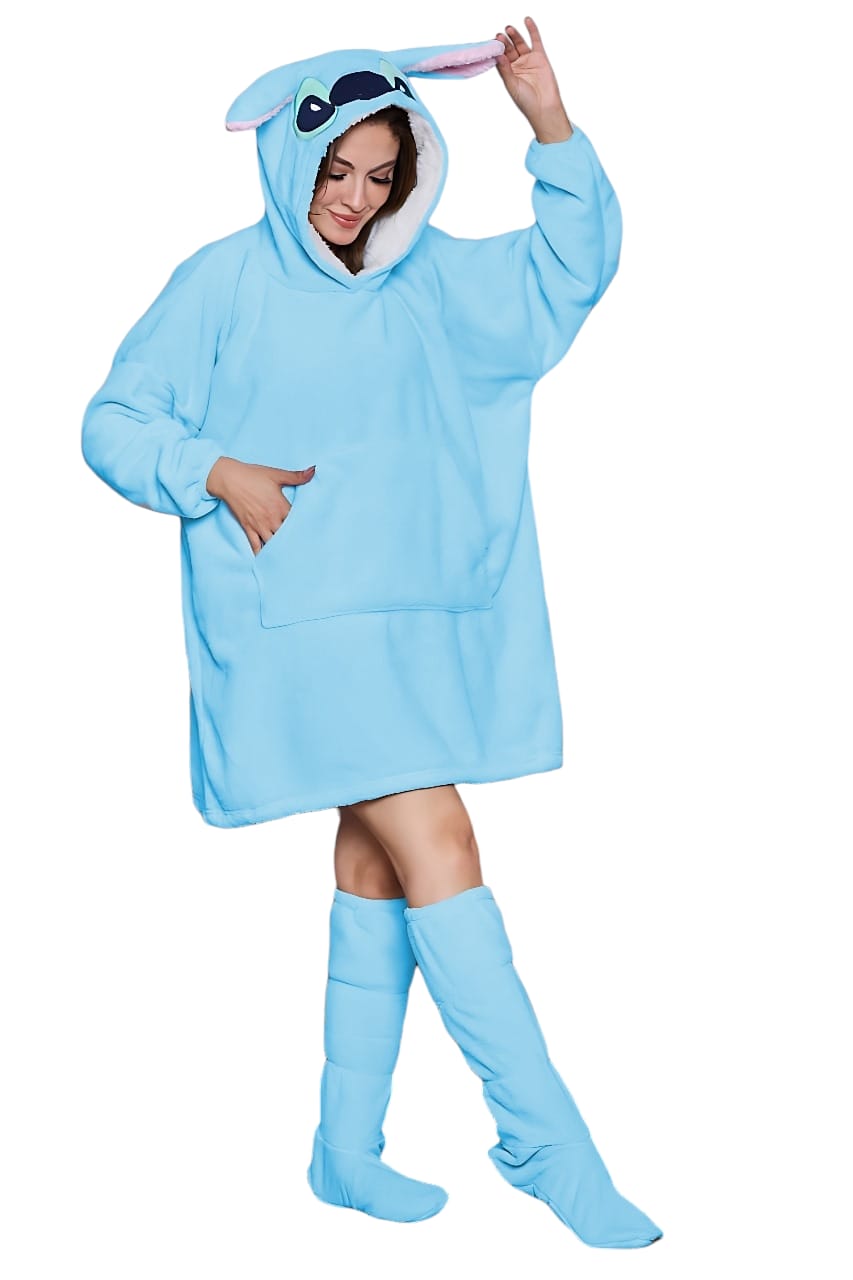 Stitch (Baby Blue) Hoodie Blanket with Matching Socks