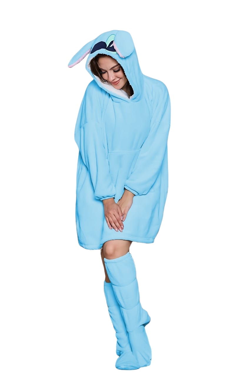 Stitch (Baby Blue) Hoodie Blanket with Matching Socks