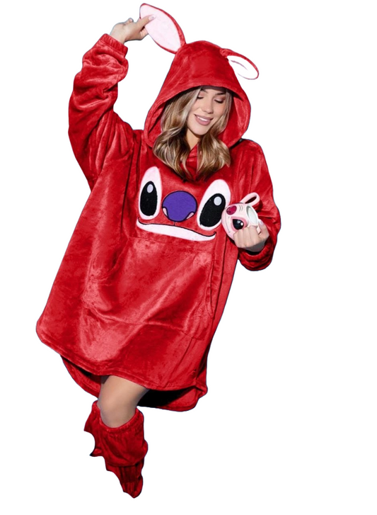 Red Stitch Hoodie Blanket with Matching Socks