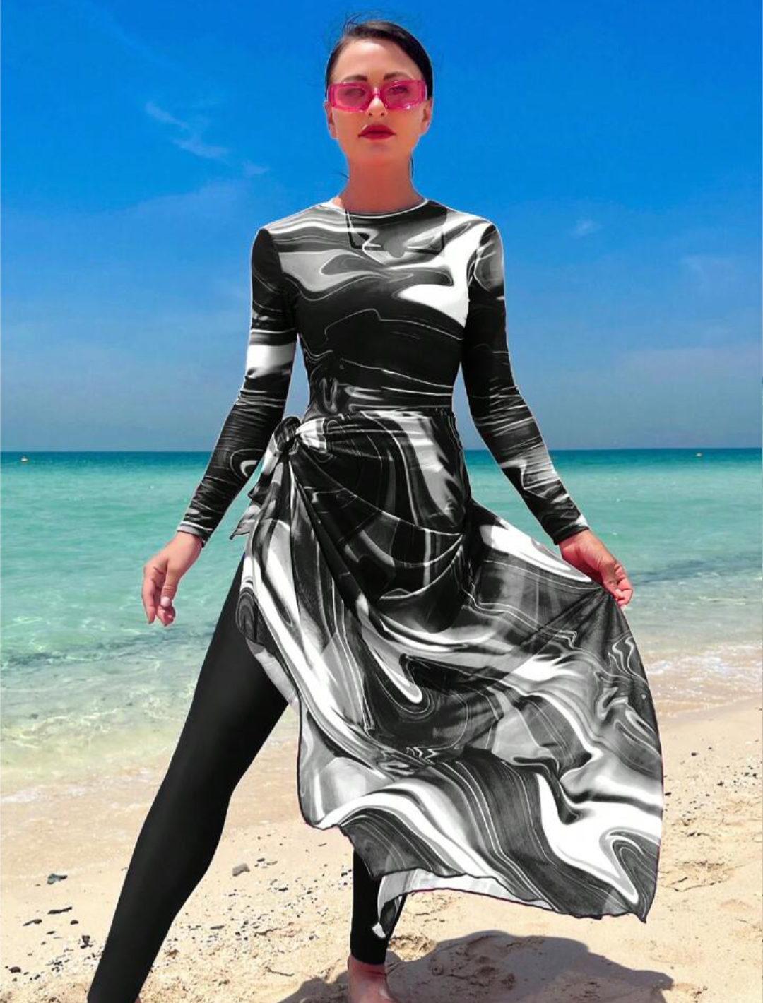 Black multicolor burkini