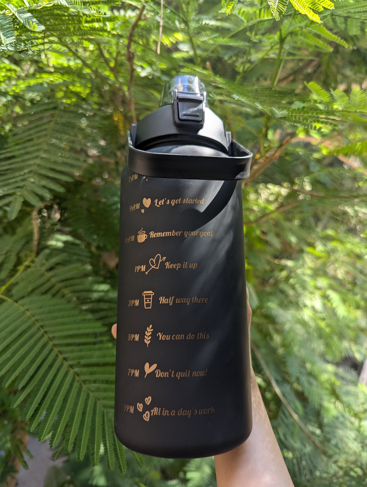 2 litre black motivational bottle