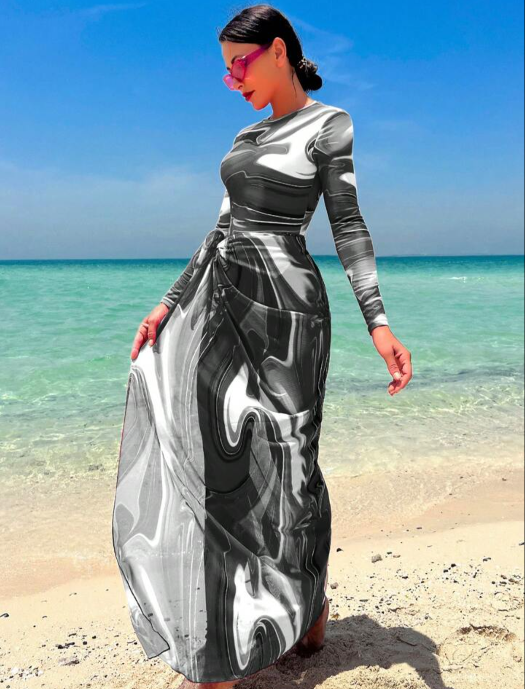 Black multicolor burkini