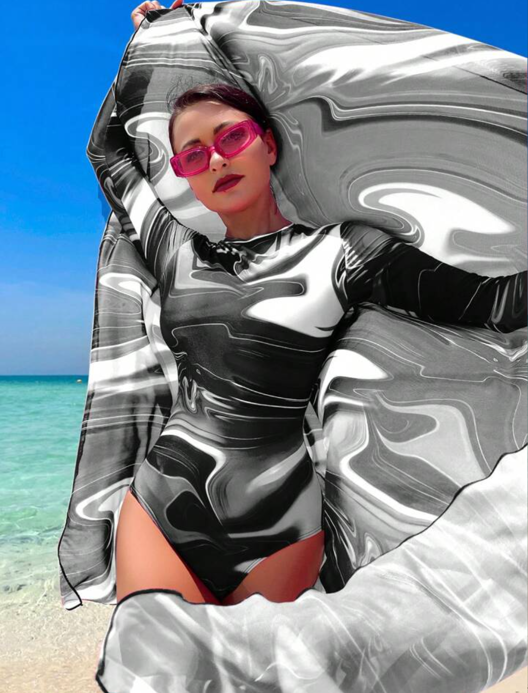 Black multicolor burkini