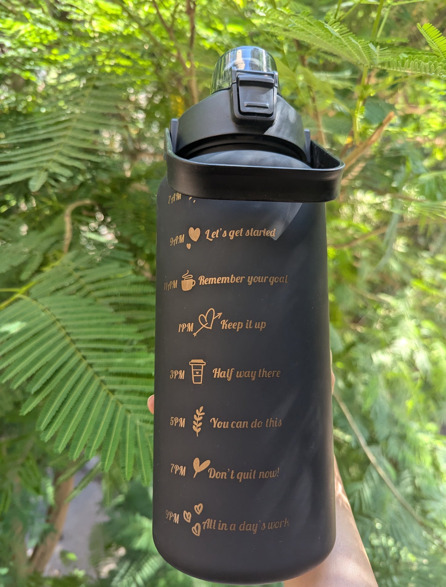 2 litre black motivational bottle